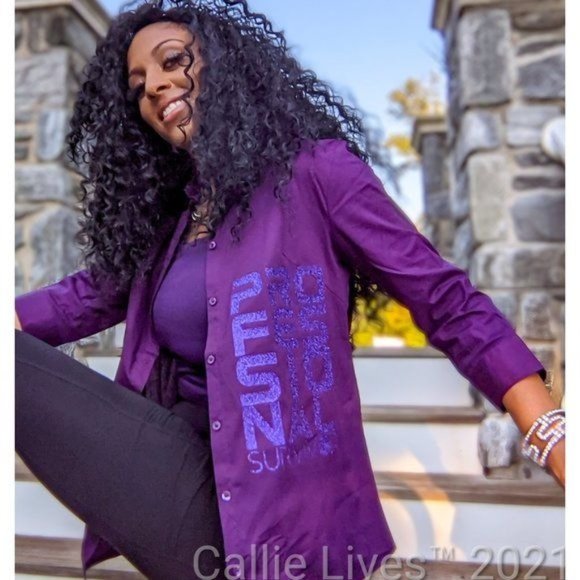 Elaine Professional Survivor: Purple Glitter Button Up Work Shirt purple black - Picture 2 of 16